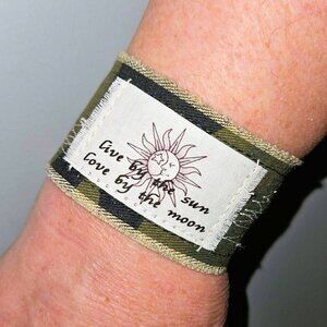 Live By The Sun Cuff Bracelet Crescent Moon Star Wide Hippie Witchy Celestial